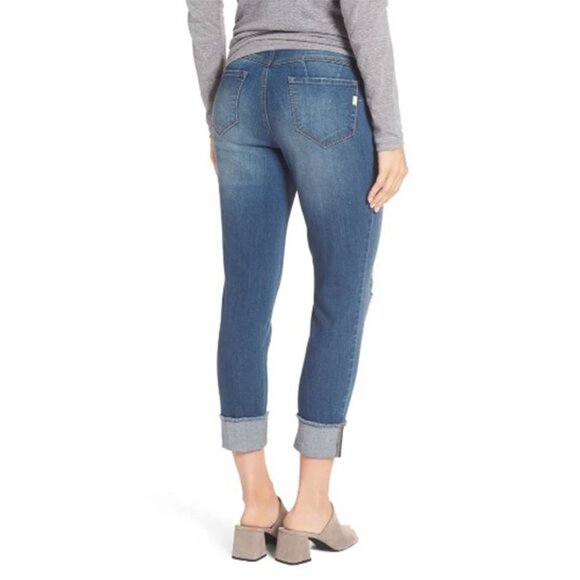 1822 Denim Distressed Maternity Crop Jean Frayed Raw Cut Hem Stretch Denim Irene - Picture 2 of 9
